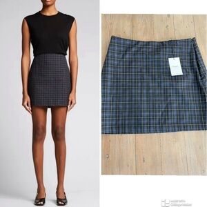 Theory Galway A-Line Mini Skirt blue black plaid NWT XL